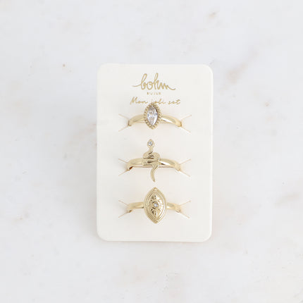Set de 3 bagues - cristal, serpent, oeil