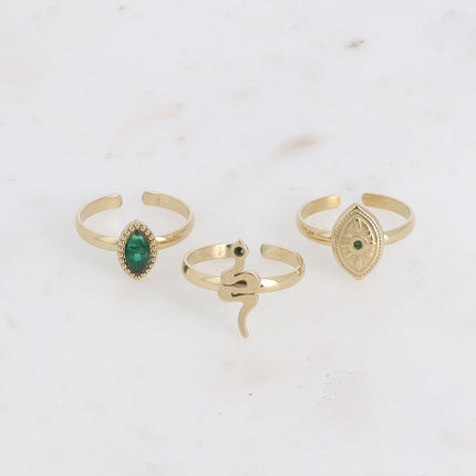 Set de 3 bagues - cristal, serpent, oeil