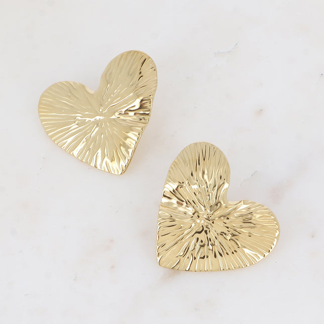 Boucles puces - gros coeur aux lignes gravées