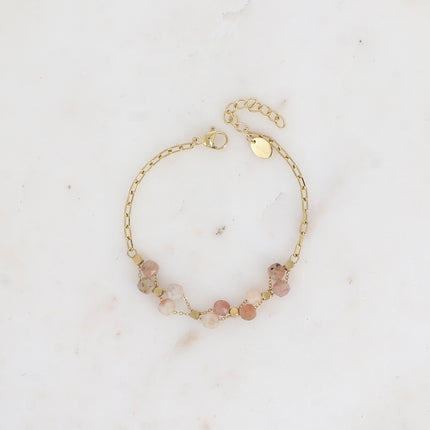 Bracelet - maille rectangulaire, pierres naturelles et perles cubiques