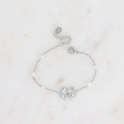 Bracelet Danica perles - noeud papillon et perles de résine blanche