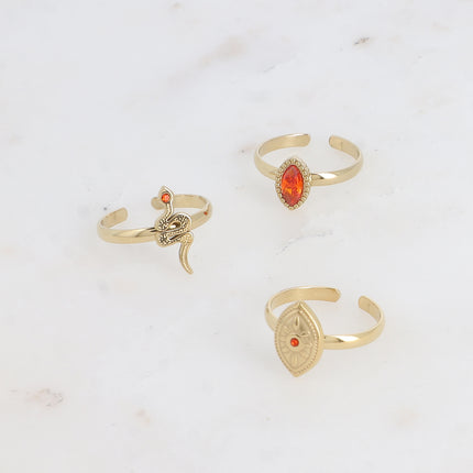 Set de 3 bagues - cristal, serpent, oeil