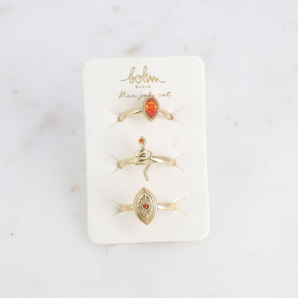 Set de 3 bagues - cristal, serpent, oeil