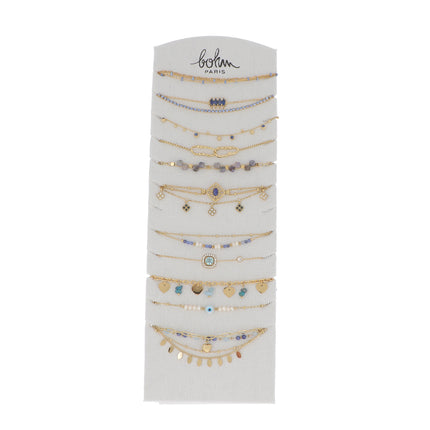 Kit de 28 (14+14) bracelets - doré bleu - prix moyen de 5,40€/pc - Présentoir offert