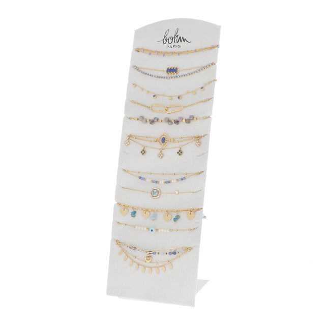 Set of 28 (14+14) bracelets - gold blue - average price 5.40€/pc - Display stand included