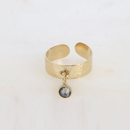 Bague - anneau martelé et pampille avec cristal PP29