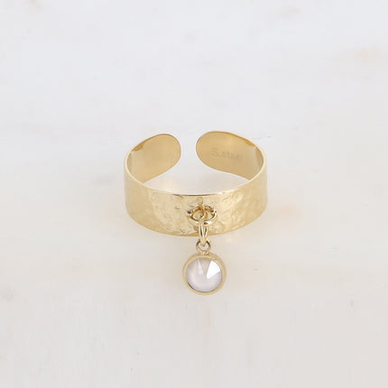 Bague - anneau martelé et pampille avec cristal PP29