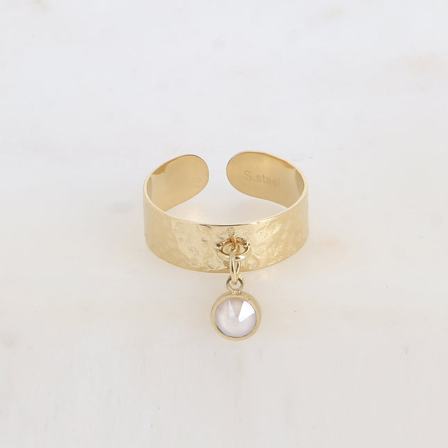 Bague - anneau martelé et pampille avec cristal PP29