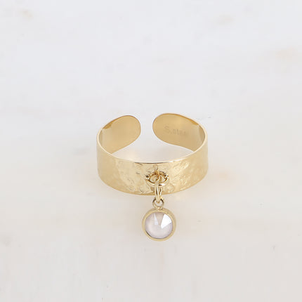 Bague - anneau martelé et pampille avec cristal PP29