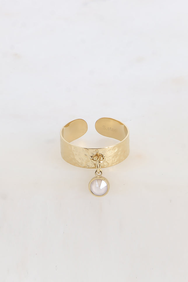 Bague - anneau martelé et pampille avec cristal PP29