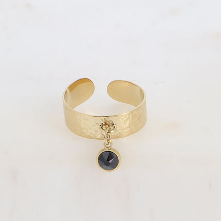Bague - anneau martelé et pampille avec cristal PP29