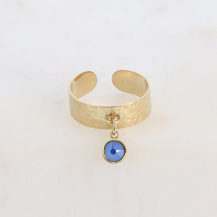 Bague - anneau martelé et pampille avec cristal PP29