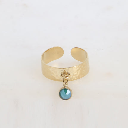 Bague - anneau martelé et pampille avec cristal PP29