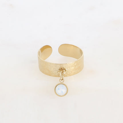 Bague - anneau martelé et pampille avec cristal PP29