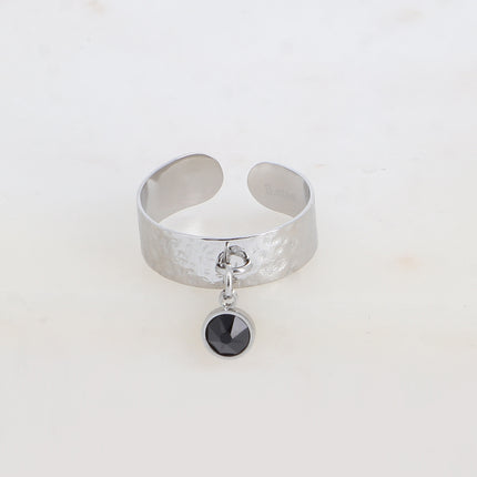 Bague - anneau martelé et pampille avec cristal PP29