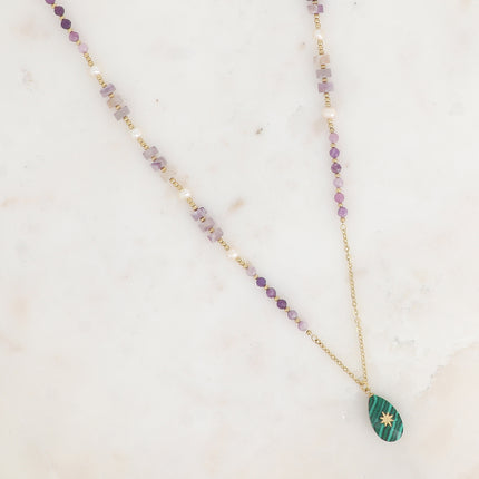 Sautoir Lydiana - pierre naturelle et pendentif goutte