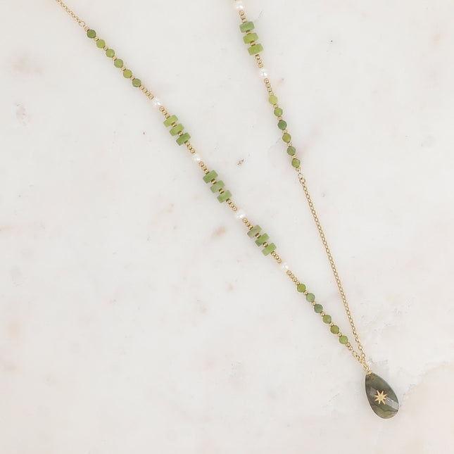 Sautoir Lydiana - pierre naturelle et pendentif goutte