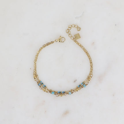 Bracelet Donna - 3 rangs, maille grain de café plat, perles rocailles et pierres naturelles