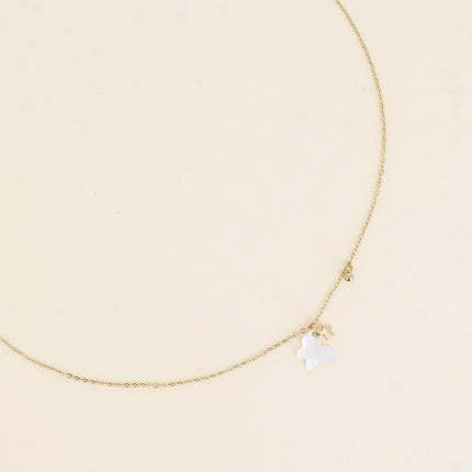 Collier - pastille en acétate nacré en papillon et pampille étoile