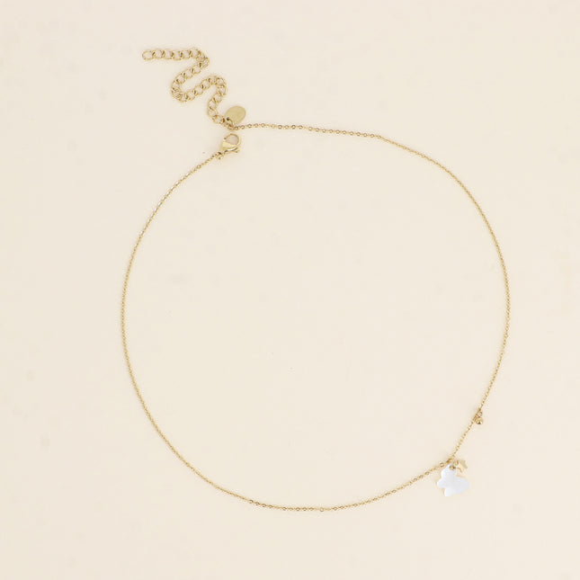 Necklace - pearly acetate butterfly charm with star tassel