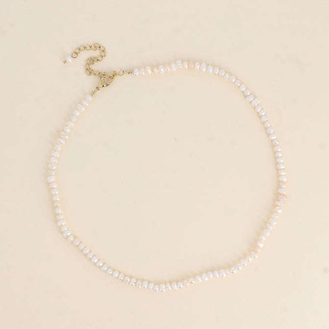 Collier sur cordon, ras de cou - perles d'eau douce 3 mm