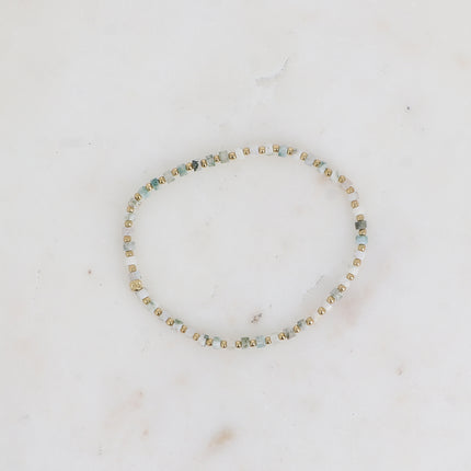 Bracelet élastique - rondelles pierres naturelles et perles rondes en acier