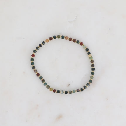 Bracelet élastique - rondelles pierres naturelles et perles rondes en acier
