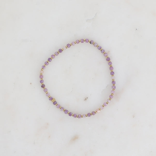 Bracelet élastique - rondelles pierres naturelles et perles rondes en acier