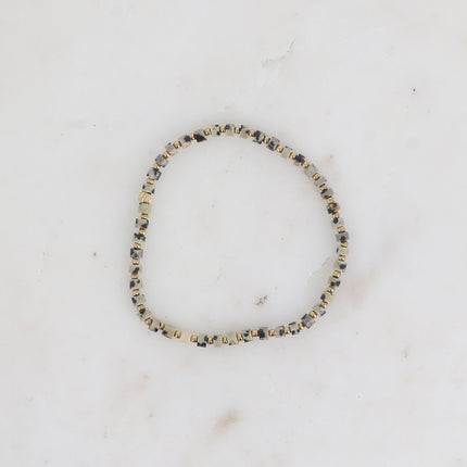 Bracelet élastique - rondelles pierres naturelles et perles rondes en acier