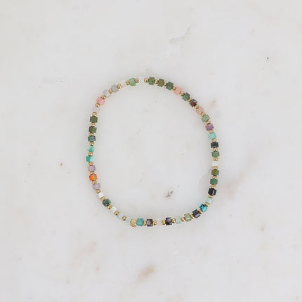 Bracelet élastique - rondelles pierres naturelles et perles rondes en acier