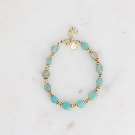 Bracelet sur câble Isaline - perles en acier et pierres naturelles