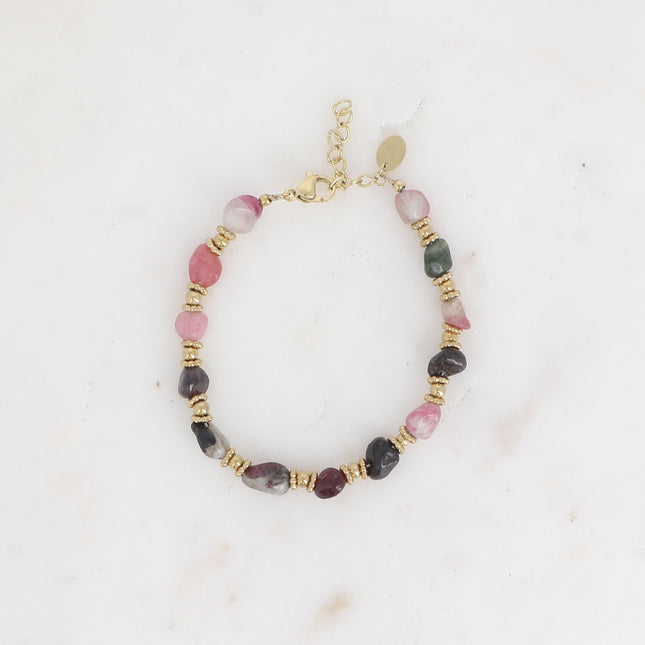 Isaline cable bracelet - steel beads and natural stones