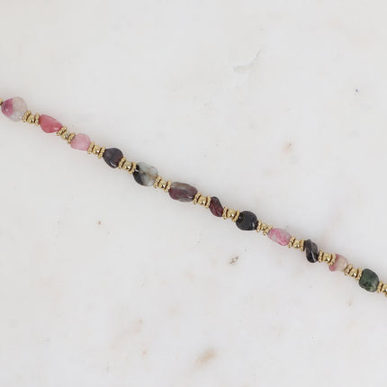 Bracelet sur câble Isaline - perles en acier et pierres naturelles