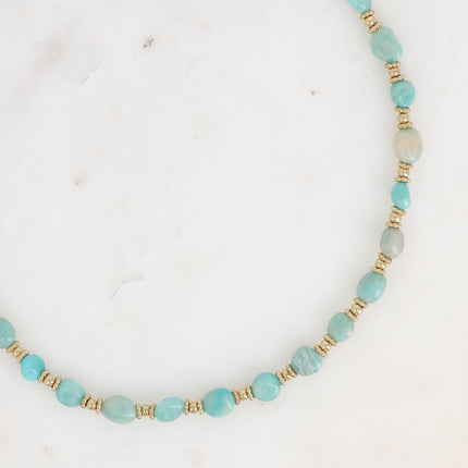 Collier sur câble Isaline - perles en acier et pierres naturelles