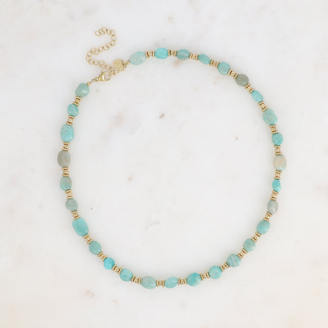 Collier sur câble Isaline - perles en acier et pierres naturelles