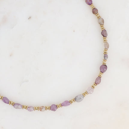 Collier sur câble Isaline - perles en acier et pierres naturelles