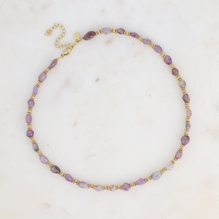Collier sur câble Isaline - perles en acier et pierres naturelles
