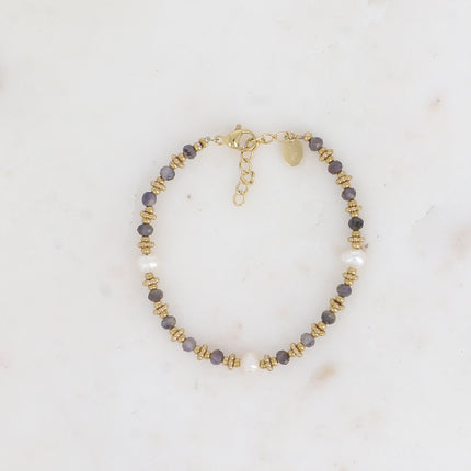 Bracelet sur câble Suzie - perles en acier, perles d'eau douce et pierres naturelles