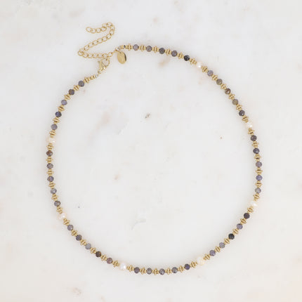 Collier sur câble Suzie - perles en acier, perles d'eau douce et pierres naturelles