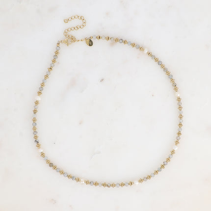 Collier sur câble Suzie - perles en acier, perles d'eau douce et pierres naturelles