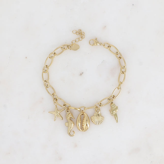 Bracelet - multi breloques de la mer (hippocampe, coquillages)