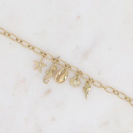Bracelet - multi breloques de la mer (hippocampe, coquillages)