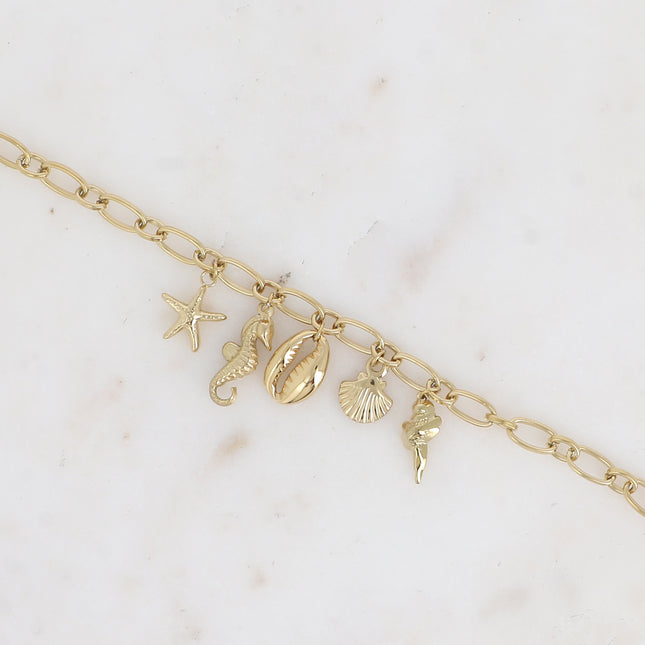Bracelet - multi breloques de la mer (hippocampe, coquillages)