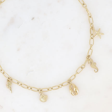 Collier - multi breloques de la mer (hippocampe, coquillages)