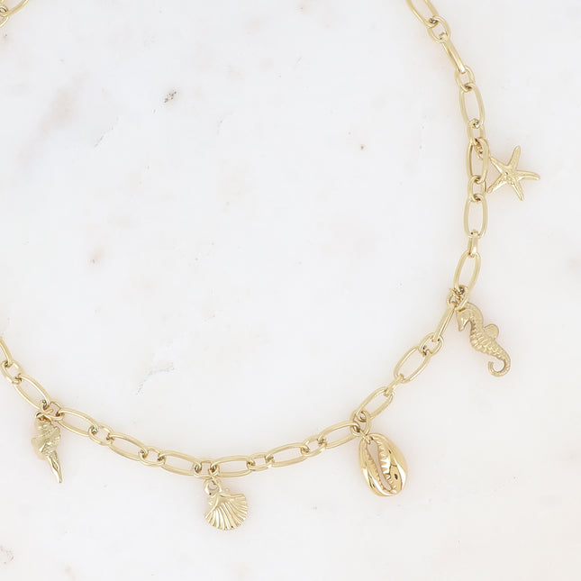 Necklace - multi-charm sea-themed (seahorse, seashells)