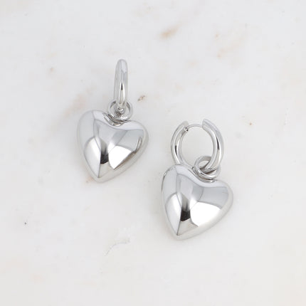 Hoop earrings - thick ring and smooth, shiny heart