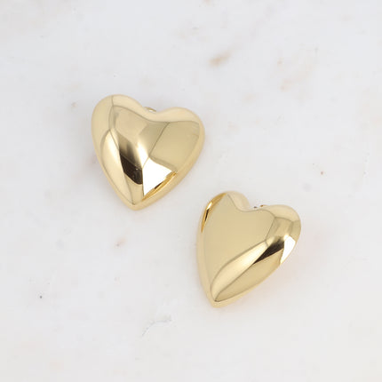Stud earrings - large smooth and shiny heart