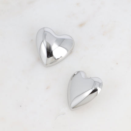 Stud earrings - large smooth and shiny heart