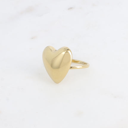 Bague - anneau fin et grand coeur lisse et miroir