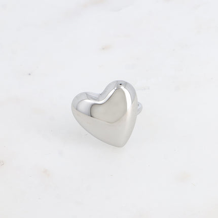 Bague - anneau fin et grand coeur lisse et miroir